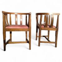 Gordon Russell. A set of six Cotswold School Arts & Crafts sculptured Oak tub chairs - Thumbnail 1