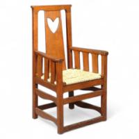 M. H. Baillie Scott Attributed, for Guild of Handicraft, probably. An Oak rush-seated elbow chair - Thumbnail 1