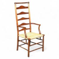 C. R. Ashbee for Guild of Handicraft. A beech ladderback Armchair with a re-rushed seat - Thumbnail 1