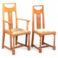 G. M. Ellwood for J. S. Henry. Oak and inlaid elbow chair and side chair - Thumbnail 1