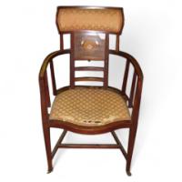G. M. Ellwood for J. S. Henry. A mahogany Armchair with fruitwood and Mother of Pearl inlays - Thumbnail 1