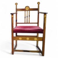 J. S. Henry Attributed, an Arts & Crafts Armchair with stylised floral inlays - Thumbnail 1