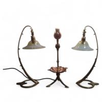 W. A. S. Benson. A brass table lamps in the form of Swans with heart shaped bases - Thumbnail 1