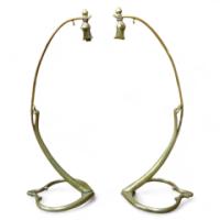 W. A. S. Benson. A pair of brass swan table lamps with heart shaped bases. - Thumbnail 1