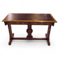 A. W. N. Pugin for Gillows. A Gothic Revival two drawer leather writing table - Thumbnail 1