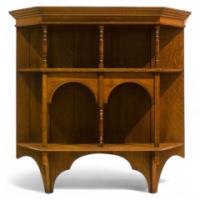E W Godwin for Collinson and Lock. A fine set of hanging oak wall shelves - Thumbnail 1