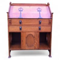 J. S. Henry. Arts & Crafts Oak bureau with elongated brass handles