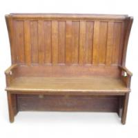 George Walton. Rare and important Arts & Crafts Glasgow School Oak settle - Thumbnail 1