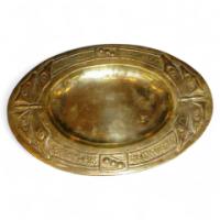 Margaret Gilmour Attributed, oval Glasgow School brass tray - Thumbnail 1