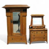 Harris Lebus. An Arts & Crafts Oak bedroom pair - Thumbnail 1
