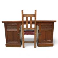 A Well-Crafted Gothic Revival Oak Knee Hole Partners Desk - Thumbnail 1