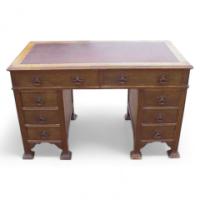 Goodhall Lambs & Heighway. Oak Arts & Crafts Twin Pedestal Desk - Thumbnail 1
