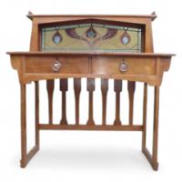 Shapland & Petter. A superb walnut Arts & Crafts two-drawer desk - Thumbnail 1