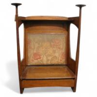 Liberty & Co. An Arts & Crafts Oak settle with fabric of The Silver Studio's - Thumbnail 1