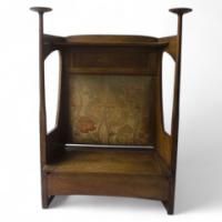 Liberty & Co. An Arts & Crafts Oak settle with fabric of The Silver Studio's - Thumbnail 1