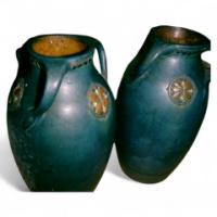 A Pair of Belgium Art Nouveau 3 Handled Vase - Thumbnail 1