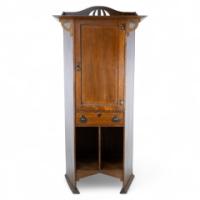 Arts & Crafts Oak Cabinet by Shapland & Petter with Fretwork Pediment