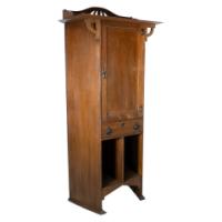 Arts & Crafts Oak Cabinet by Shapland & Petter with Fretwork Pediment - Thumbnail 2