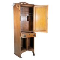 Arts & Crafts Oak Cabinet by Shapland & Petter with Fretwork Pediment - Thumbnail 12