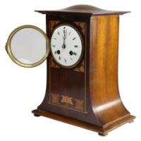 Arts & Crafts Mahogany Mantle Clock with Floral Inlay by Liberty & Co. - Thumbnail 4