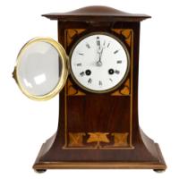 Arts & Crafts Mahogany Mantle Clock with Floral Inlay by Liberty & Co. - Thumbnail 2