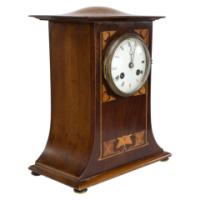 Arts & Crafts Mahogany Mantle Clock with Floral Inlay by Liberty & Co. - Thumbnail 5