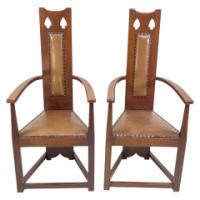 M. H. Baillie Scott Attributed, Three Arts & Crafts High-back Oak Armchairs - Thumbnail 19