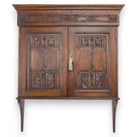 Arts & Crafts Oak Wall Cabinet with Carved Floral Decoration