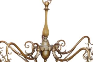 General Electric Company. Arts & Crafts Brass Five-Arm Chandelier - Thumbnail 4