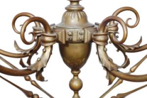 General Electric Company. Arts & Crafts Brass Five-Arm Chandelier - Thumbnail 6