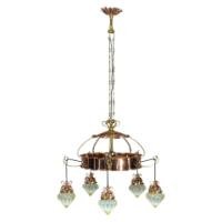 W. A. S. Benson. An Arts & Crafts Copper & Brass Chandelier with 5 Vaseline Shades - Thumbnail 2