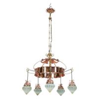 W. A. S. Benson, An Arts & Crafts Copper & Brass Chandelier with 5 Vaseline Shades