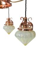 W. A. S. Benson, Arts & Crafts Copper & Brass Chandelier with 5 Vaseline Shades - Thumbnail 5