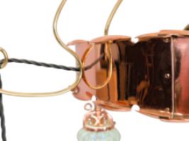 W. A. S. Benson, Arts & Crafts Copper & Brass Chandelier with 5 Vaseline Shades - Thumbnail 7