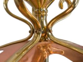 W. A. S. Benson, An Arts & Crafts Copper & Brass Chandelier with 5 Vaseline Shades - Thumbnail 8