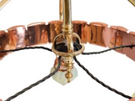 W. A. S. Benson, Arts & Crafts Copper & Brass Chandelier with 5 Vaseline Shades - Thumbnail 9