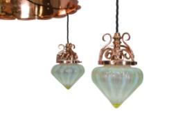 W. A. S. Benson. An Arts & Crafts Copper & Brass Chandelier with 5 Vaseline Shades - Thumbnail 11
