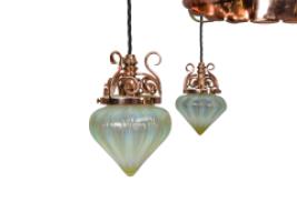 W. A. S. Benson. An Arts & Crafts Copper & Brass Chandelier with 5 Vaseline Shades - Thumbnail 12