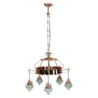 W. A. S. Benson, Arts & Crafts Copper & Brass Chandelier with 5 Vaseline Shades - Thumbnail 18