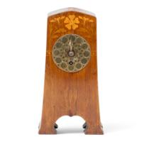 Art Nouveau Dutch or German Mantle Clock with Inlaid Floral Decoration (c.1900) - Thumbnail 1