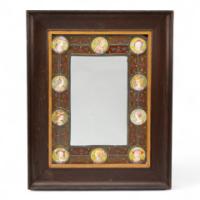 Historicist Oak Mirror with Enamelled Roundels of Noble Figures c.1880 - Thumbnail 1