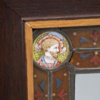 Historicist Oak Mirror with Enamelled Roundels of Noble Figures (c.1880) - Thumbnail 2