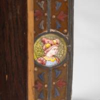 Historicist Oak Mirror with Enamelled Roundels of Noble Figures (c.1880) - Thumbnail 4