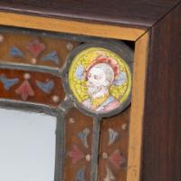 Historicist Oak Mirror with Enamelled Roundels of Noble Figures (c.1880) - Thumbnail 6