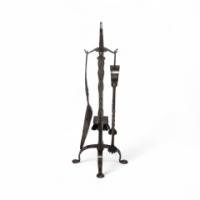 Arts & Crafts Cotswold School Steel Fire Tools on Original Stand (c.1910) - Thumbnail 3