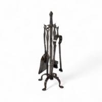 Arts & Crafts Cotswold School Steel Fire Tools on Original Stand (c.1910) - Thumbnail 2