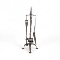 Arts & Crafts Cotswold School Steel Fire Tools on Original Stand (c.1910) - Thumbnail 4