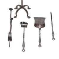 Arts & Crafts Cotswold School Steel Fire Tools on Original Stand (c.1910) - Thumbnail 7