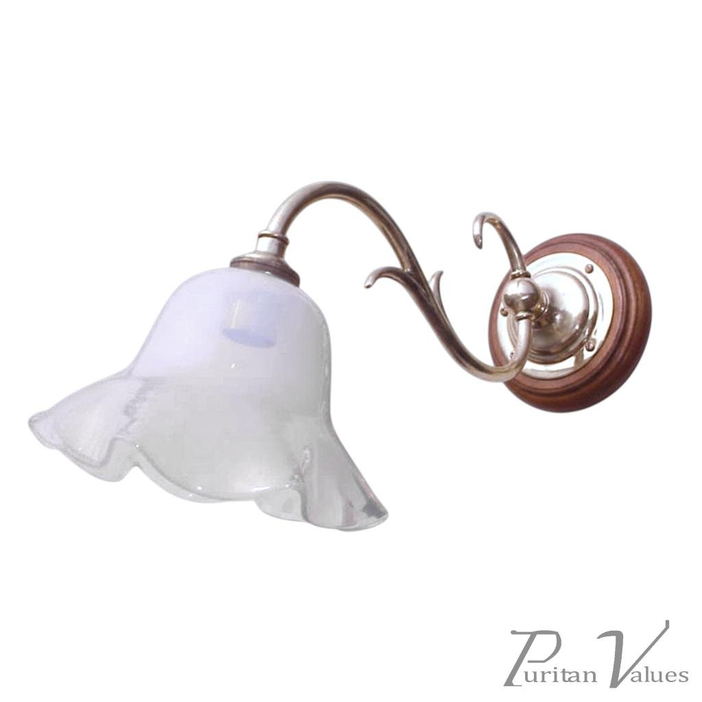 Arts and Crafts Brass Wall Light with Scrolled Arm and Round Backplate c.1900 - Image 1