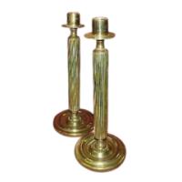 A Pair of Fluted Arts & Crafts Brass Candlesticks - Thumbnail 1
